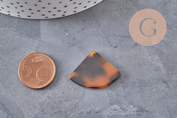 Pendentif éventail marron acétate,perle acétate,connecteur plastique,21.5mm, x2 (G1479)