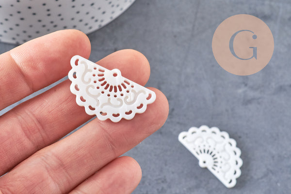 Pendentif éventail nacre blanche naturelle doré,pendentif nacre coquillage blanc, 34.5mm, x1 (G3915)