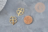 Pendentif évidé trèfle en acier 304 doré inoxydable 23mm, un bijou en acier hypoallergénique, x1 (G4831)
