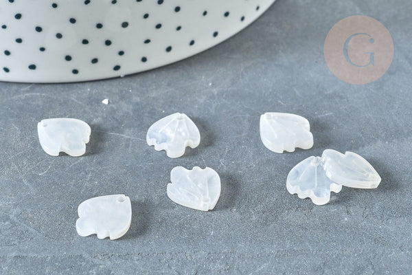 Pendentif feuille acétate résine blanc crème 15mm, x5 (G8430)
