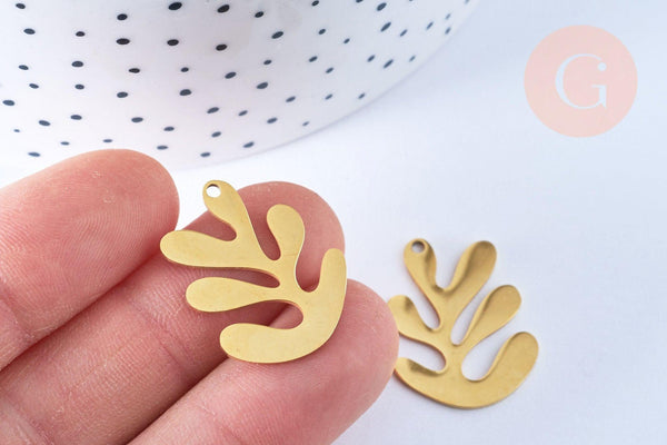 Pendentif feuille acier doré 18K 25.5mm,acier inoxydable doré, pendentif sans nickel,création bijoux, x1 G6658