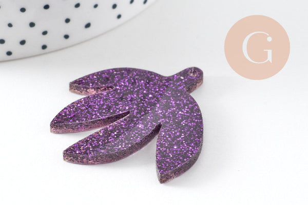 Pendentif feuille acrylique 40mm, x2 (G10200)