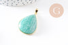 Pendentif feuille amazonite naturelle laiton platine ou doré 34-46mm, x1 (G10927)