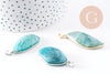 Pendentif feuille amazonite naturelle laiton platine ou doré 34-46mm, x1 (G10927)