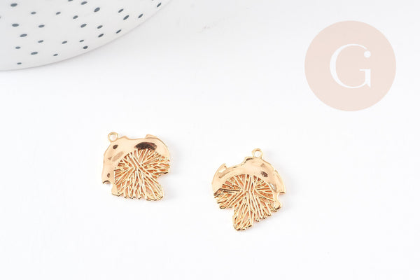 Pendentif feuille dentelle laiton doré 18K - 21x18mm, x2 G3562