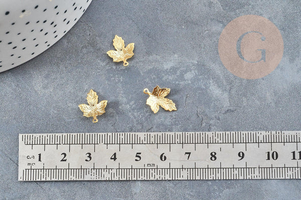 Pendentif feuille d'érable en acier 304 inoxydable doré 15mm, x5 (G4610)