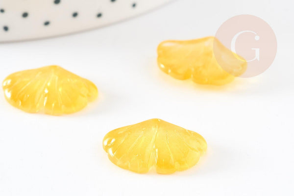 Pendentif feuille gingko verre jaune 15x20mm, x10 (G4701)
