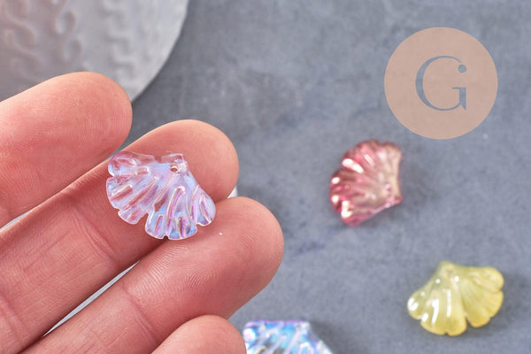 Pendentif feuille gingko verre multicolore 15x20mm,pendentif verre, 15x20mm,x10 (G3388)