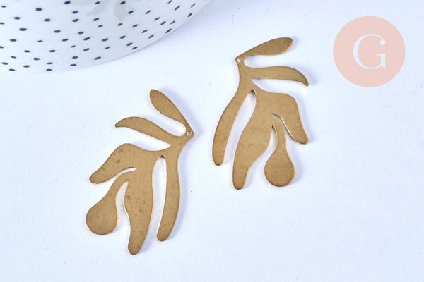 Pendentif feuille laiton 37x24mm, x1 (G6547)