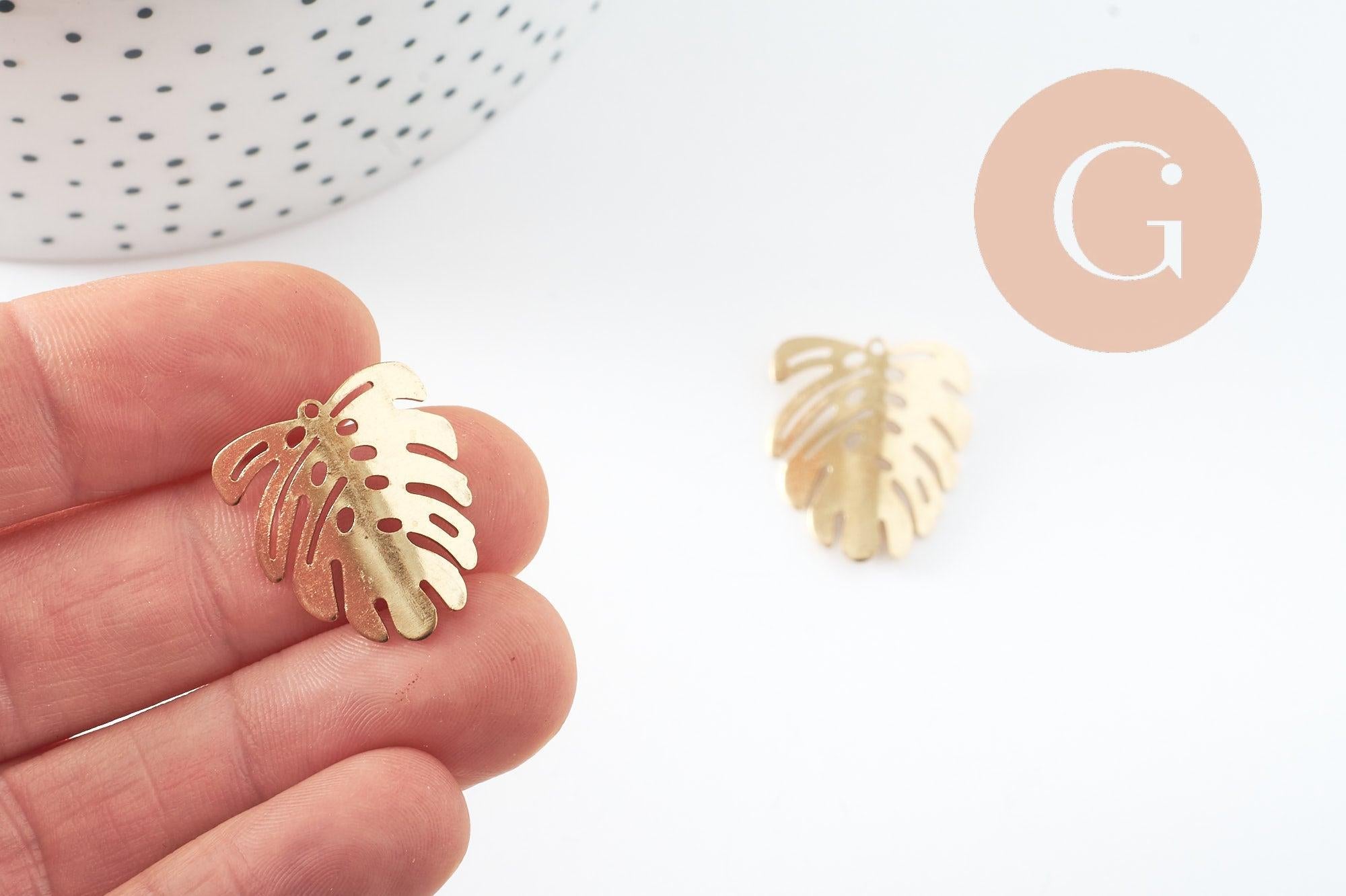 Pendentif feuille laiton, breloque laiton brut, bijou laiton,feuille monstera, bijoux,pendentif laiton brut,,22mm, x2 (G0912)