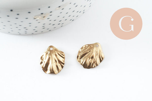 Pendentif feuille laiton brut 20mm, création bijou laiton brut, x2 (G0523)