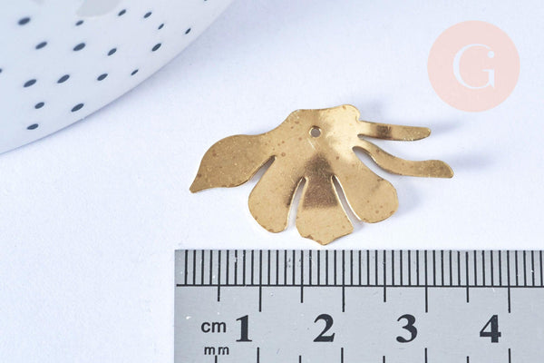 Pendentif feuille laiton brut 31x17mm, création bijoux laiton brut, x2 (G6541)