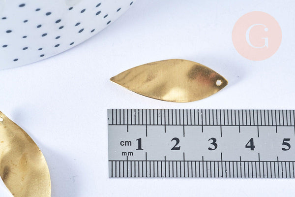 Pendentif feuille laiton brut 32mm, création bijoux laiton brut x5 (G6537)