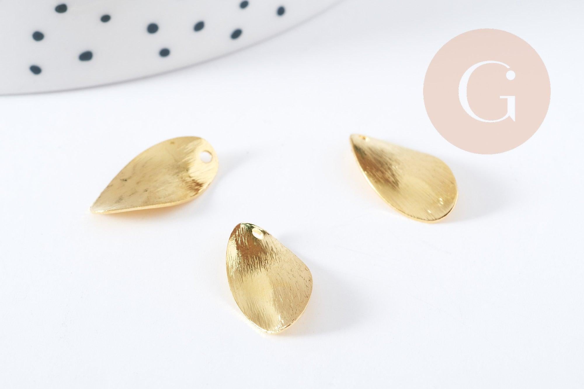 Pendentif feuille laiton doré 17.5mm, feuille dorée pour création bijoux, x2 (G10044)