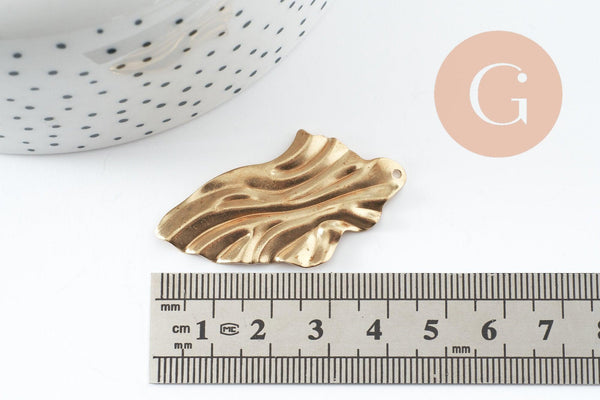 Pendentif feuille laiton plié,breloque laiton brut,bijoux,pendentif laiton brut,45mm, x2 (G4621)