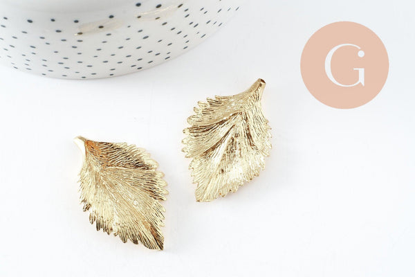 Pendentif feuille laiton,breloque laiton brut,feuille dorée pour création bijoux,pendentif laiton brut,43mm, x2 G4557