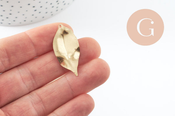 Pendentif feuille laiton,breloque laiton brut,pendentif feuille, bijoux,pendentif laiton brut,35mm, x5 (G8047)