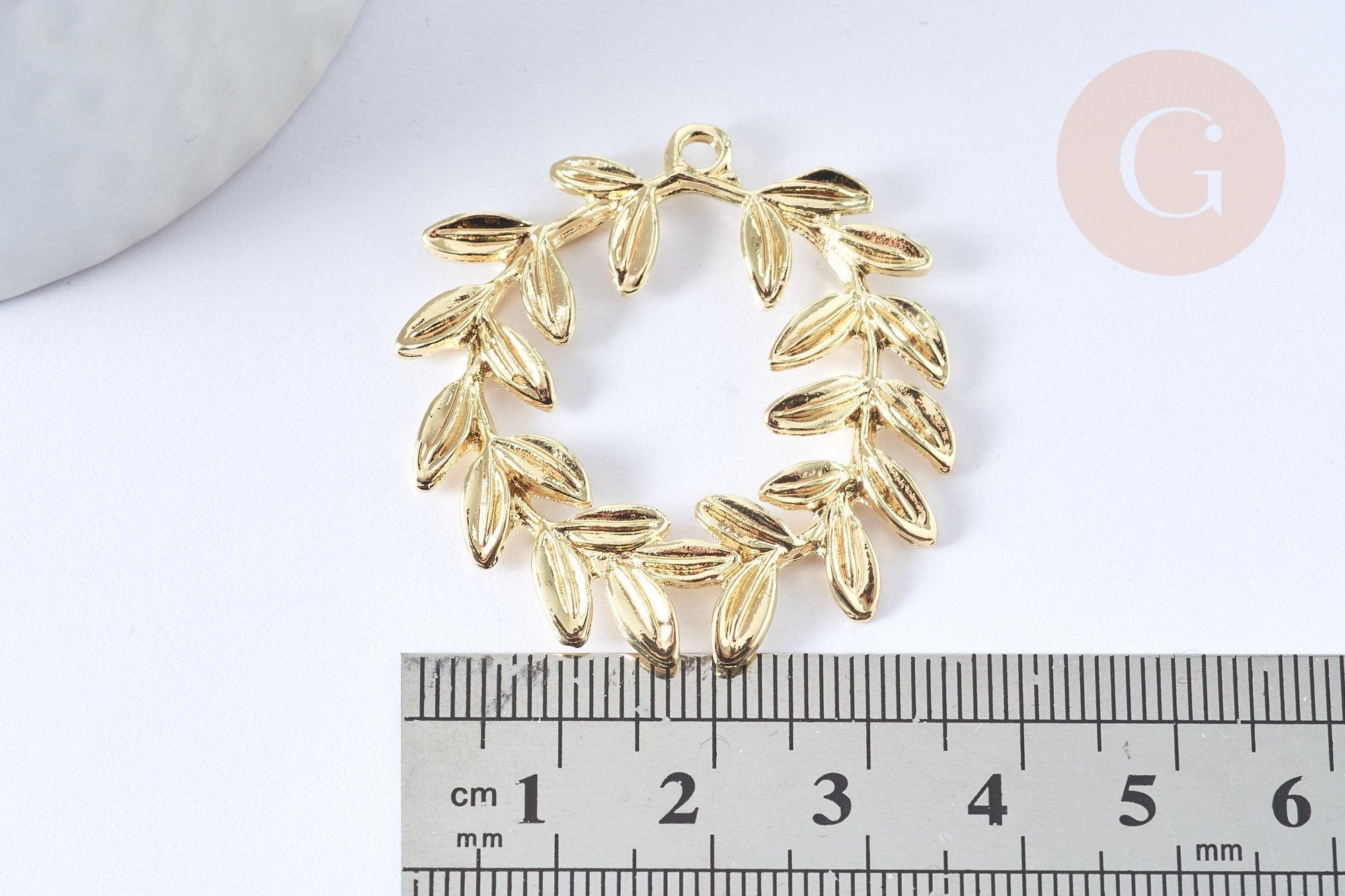 Pendentif feuille laurier zamac doré,breloque bijou laiton,feuille laurier bijoux,pendentif zamac doré 38mm, x1 G5311