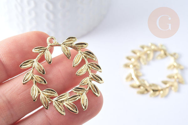 Pendentif feuille laurier zamac doré,breloque bijou laiton,feuille laurier bijoux,pendentif zamac doré 38mm, x1 G5311