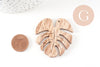 Pendentif feuille monstera bois naturel 49mm, création bijoux bois, x1 (G2452)