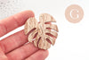 Pendentif feuille monstera bois naturel 49mm, création bijoux bois, x1 (G2452)