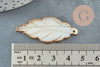 Pendentif feuille nacre naturelle support doré 34-45mm, x1 (G3116)