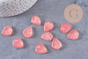 Pendentif feuille pétale verre rose corail 19mm, perles verre tchèque, perle végétale style art déco, x10 (G4191)
