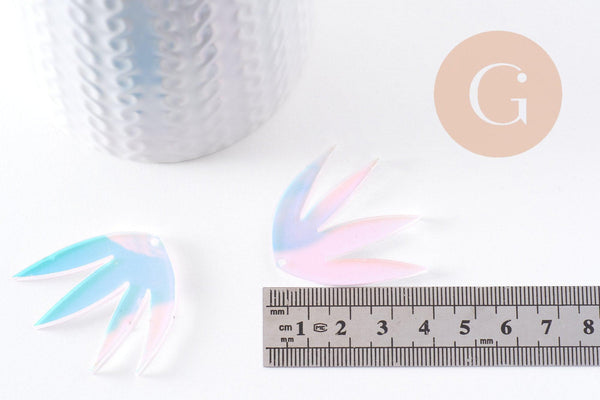 Pendentif feuille pointue acrylique 40mm, x2 (G10199)