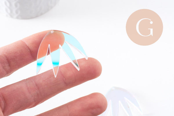 Pendentif feuille pointue acrylique 40mm, x2 (G10199)