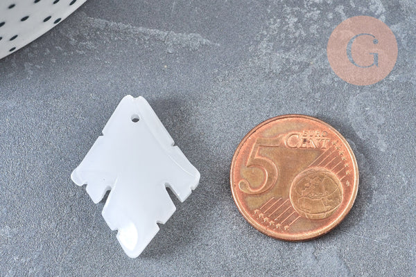 Pendentif feuille verre blanc, 26mm ,pendentif verre , x1 (G6821)