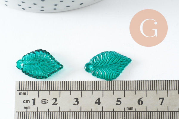 Pendentif feuille verre vert, perles verre tchèque, perle végétal, verre violet,22.5mm, x10 G4192