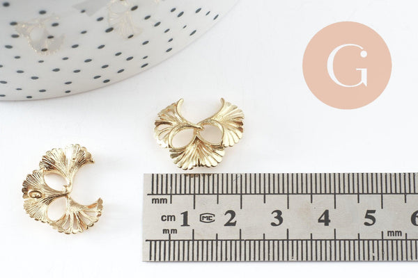 Pendentif feuilles gingko laiton,breloque laiton brut, bijou laiton,feuille Gingko, bijoux,pendentif laiton brut 20mm, x2 (G4558)