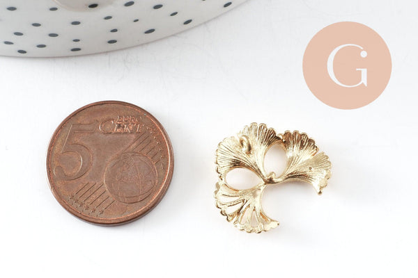 Pendentif feuilles gingko laiton,breloque laiton brut, bijou laiton,feuille Gingko, bijoux,pendentif laiton brut 20mm, x2 (G4558)