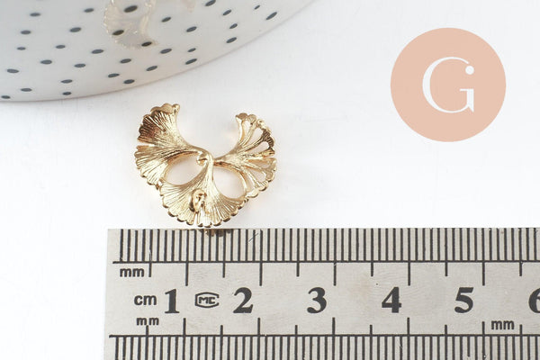 Pendentif feuilles gingko laiton,breloque laiton brut, bijou laiton,feuille Gingko, bijoux,pendentif laiton brut 20mm, x2 (G4558)