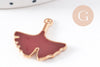 Pendentif feuilles gingko zamac doré émail bordeau,breloque laiton feuille Gingko pour création bijoux doré,22.5mm, x2 (G5285)