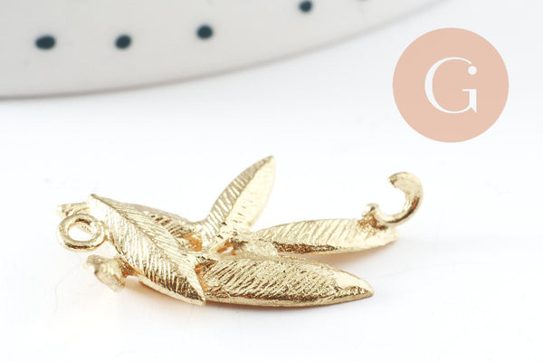 Pendentif feuilles laiton,breloque laiton brut, bijou laiton,feuille dorée pour création bijoux,pendentif laiton brut,27mm, x2 G4559