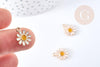Pendentif fleur Marguerite blanche doré émaillé zamac doré 15mm, création bijoux, pendentif doré, x1 G8611