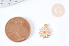 Pendentif fleur Marguerite rose doré émaillé zamac doré 13mm,création bijoux, pendentif doré, x5 G8612