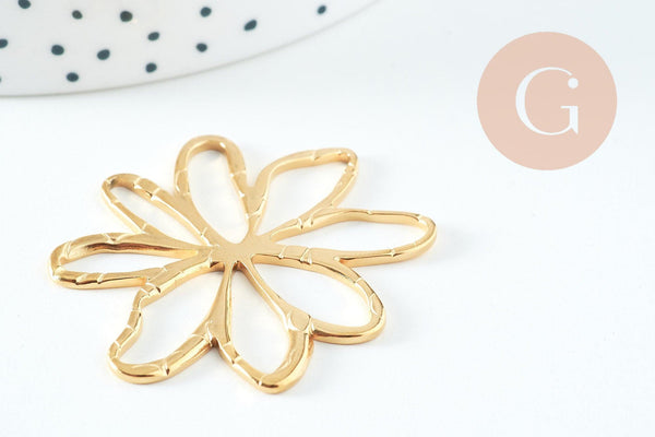 Pendentif fleur acier 304 inoxydable doré IP 42.5mm, x1 (G10735)