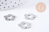 Pendentif fleur acier 304 inoxydable platine percé 16mm, x1 (G10640)