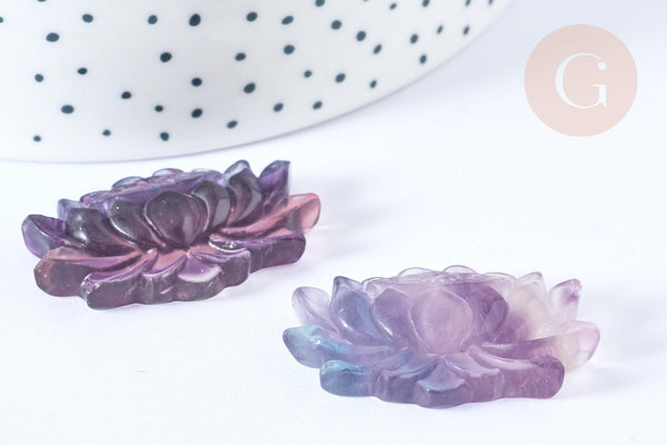 Pendentif fleur de lotus pierre fluorite naturelle 23mm, x1 (G7665)