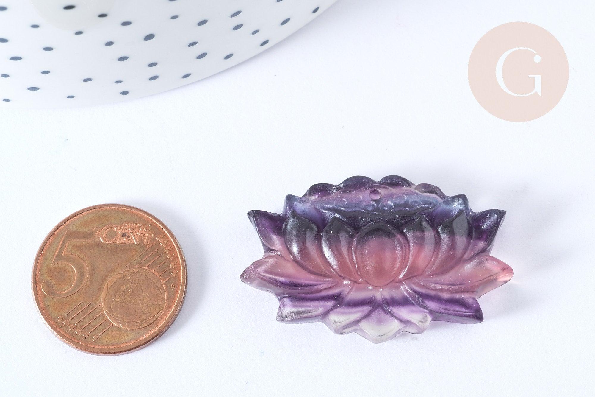 Pendentif fleur de lotus pierre fluorite naturelle 23mm, x1 (G7665)
