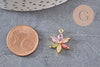 Pendentif fleur doré 24 carats zircon multicolore,pendentif doré cristal, 17mm, x1 (G5525)