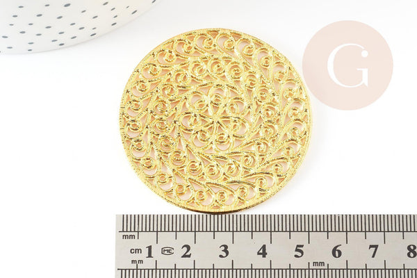 Pendentif fleur filigrane fleur zamac doré52.5mm, pendentif or dentelle x1 G4094
