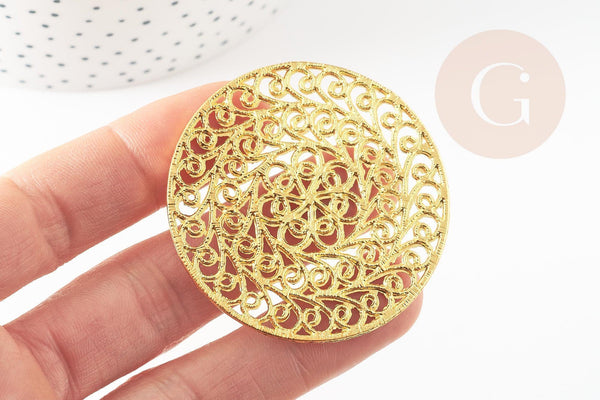 Pendentif fleur filigrane fleur zamac doré52.5mm, pendentif or dentelle x1 G4094