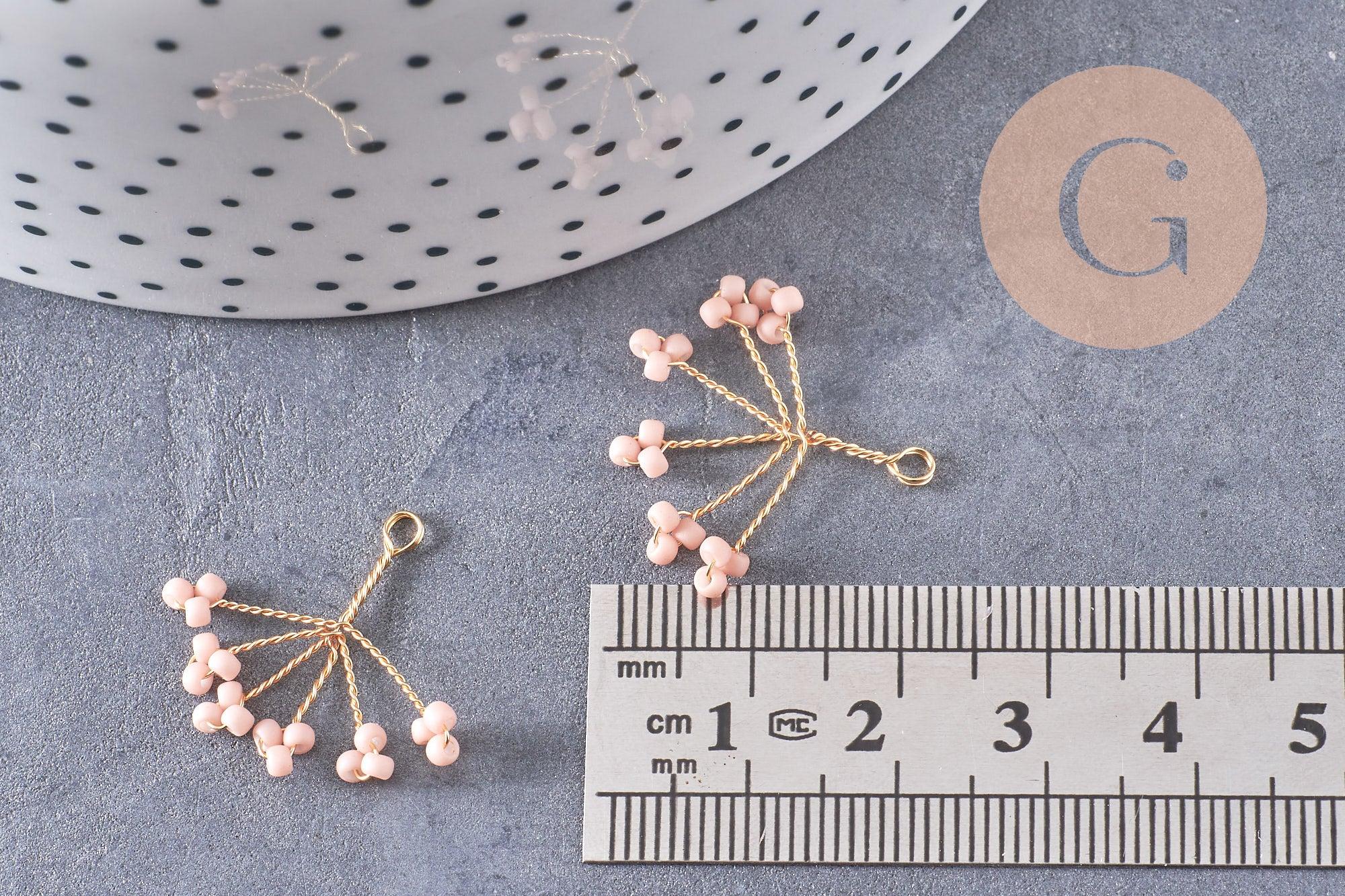 Pendentif fleur flocon perle rocaille rose laiton doré, Pendentif bijou laiton, 21mm, X2 (G3789)