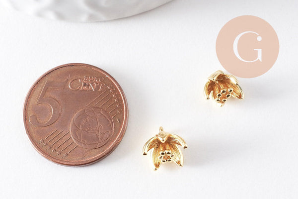 Pendentif fleur laiton doré 9mm, x5 (G1048)
