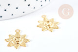 Pendentif fleur rose acier 304 inoxydable doré 23mm, x1 (G8731)