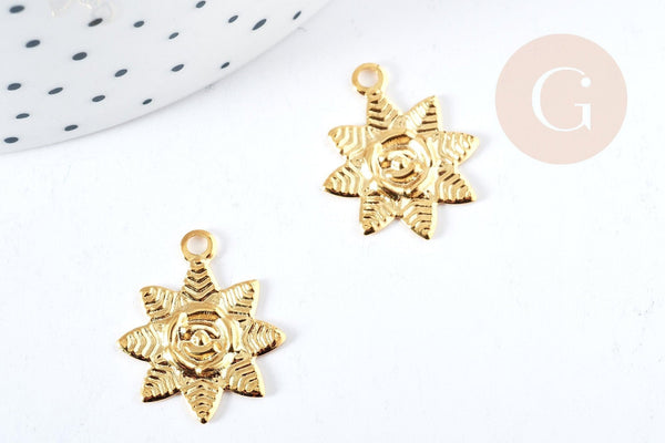 Pendentif fleur rose acier 304 inoxydable doré 23mm, x1 (G8731)