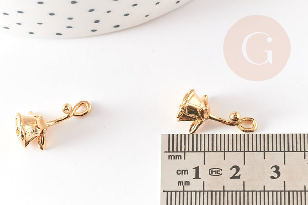 Pendentif fleur rose doré 18K, Pendentif bijou laiton,fleur laiton bijoux, x1,21mm, x1 G5307